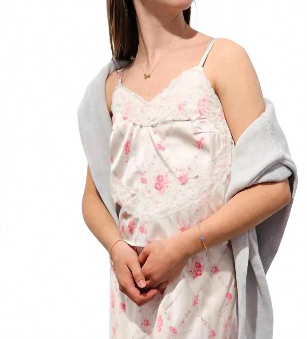 NEW THEME girl's margot vintage satin tank top with lace trim in romantic rose